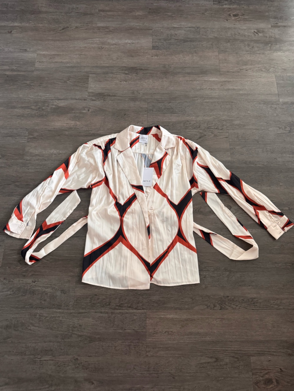 Misa Los Angeles Cream Blouse with Red and Black Geometric Print